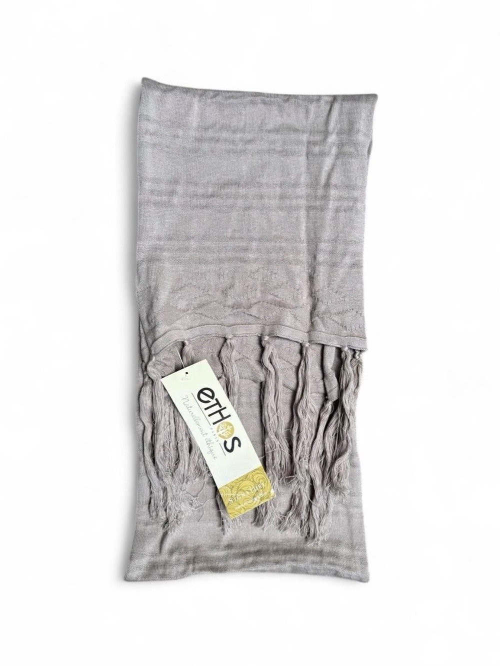 New with tags Ethos Paris Textured cotton long scarf fringe fog gray fair trade